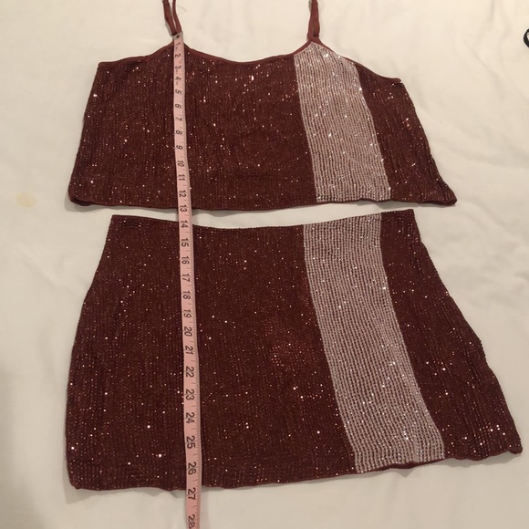 🆕💞sequin & sneakers skirt set! adjustable tank top! zipper back skirt! copper! M - Picture 12 of 15